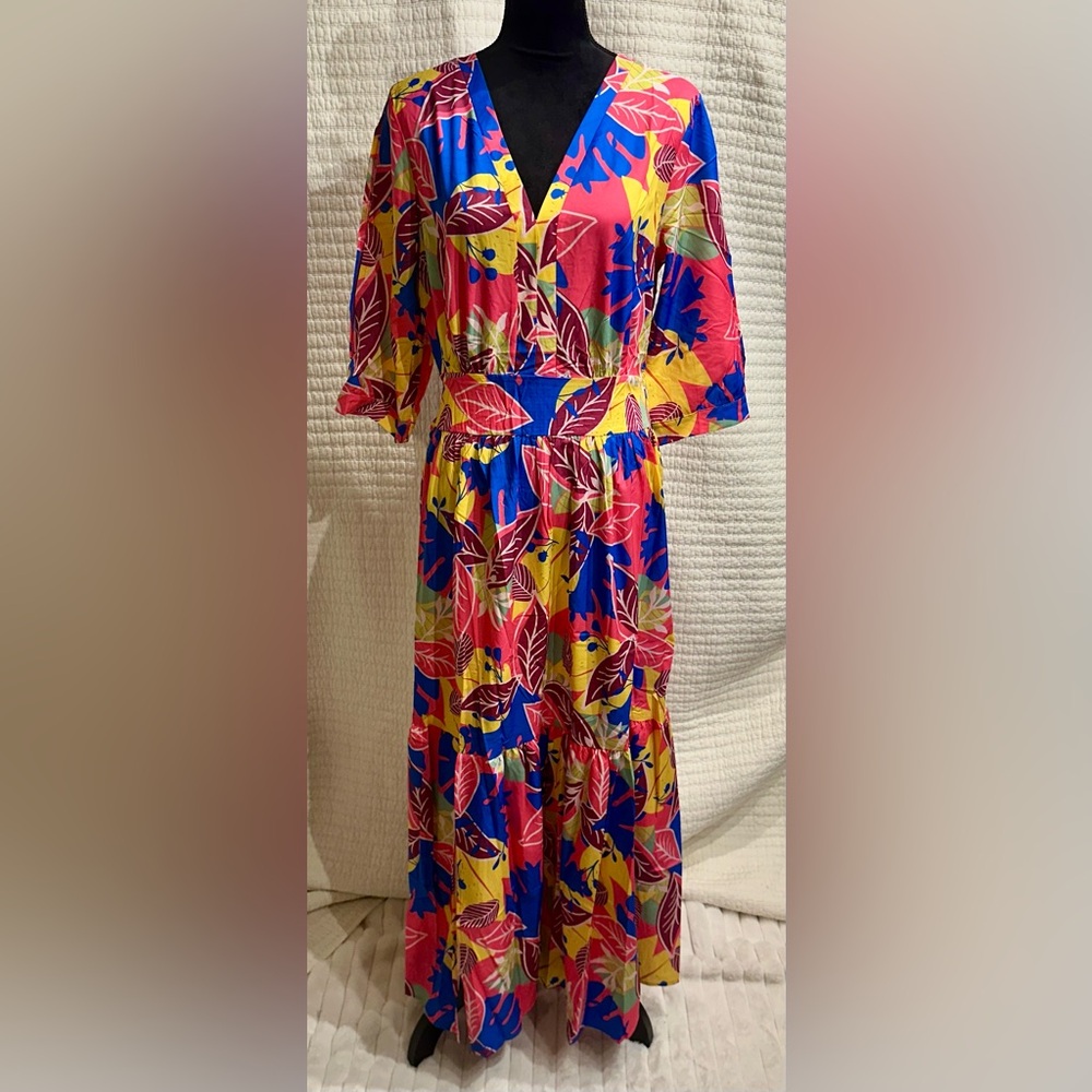 Tropical Leaf Print Maxi Dress